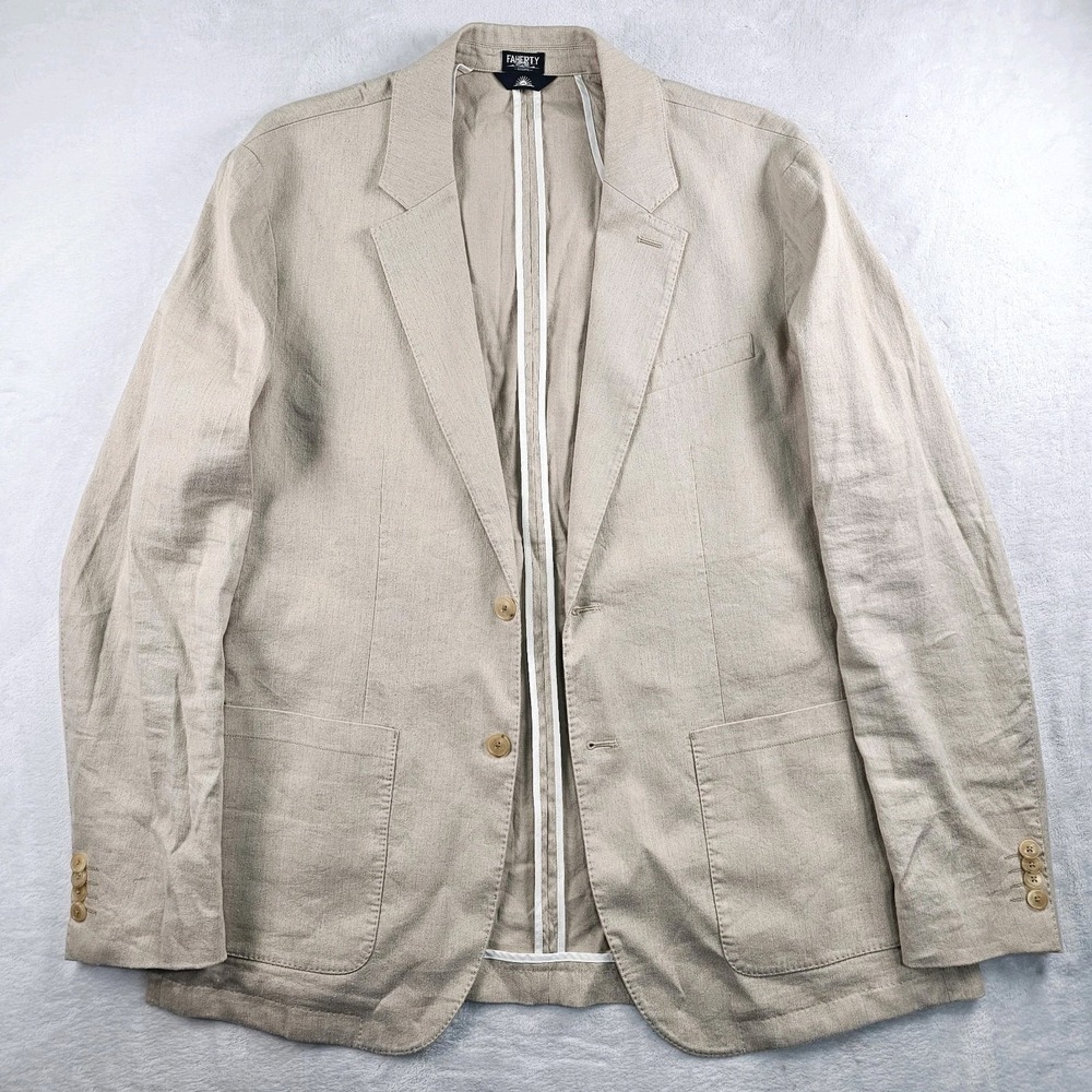 Faherty Reserve Blazer Sport Coat 44L Hopsack Unstructured Linen Cotton Chino